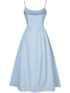Best Retro Stage 1940s U-Neck Spaghetti Strap Pleated Dress
