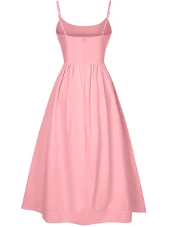Best Retro Stage 1940s U-Neck Spaghetti Strap Pleated Dress