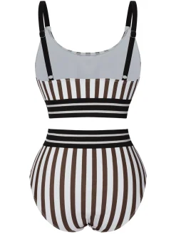 Discount Retro Stage 1950s U-Neck Vertical Stripes Straps Swimsuit