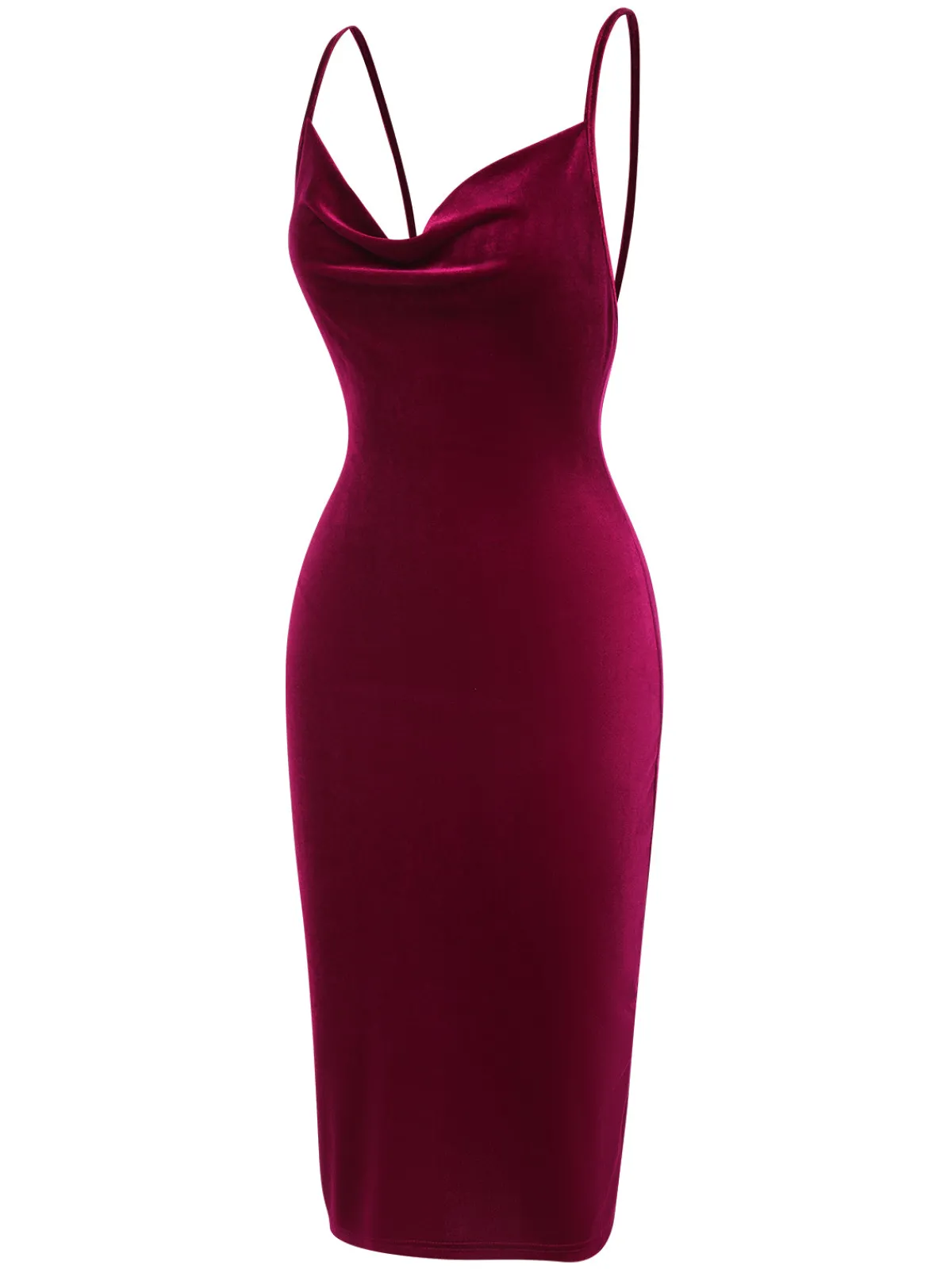 Online Retro Stage 1960s Velvet Spaghetti Strap Solid Dress Red
