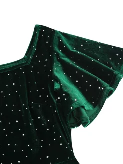 Best Retro Stage 1950s Velvet Sparkling Solid A-Line Dress