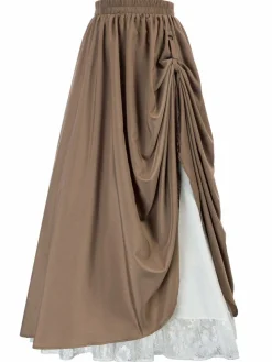 Fashion Retro Stage 1960s Victorian-Style Ruched Lace Maxi Skirt