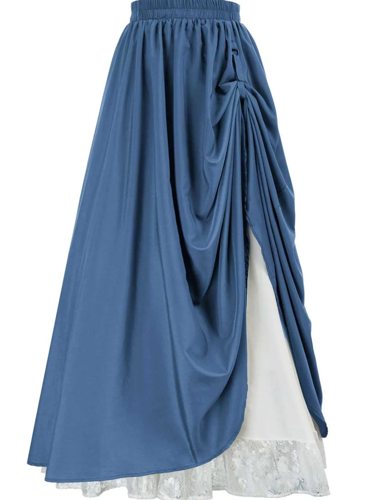Fashion Retro Stage 1960s Victorian-Style Ruched Lace Maxi Skirt