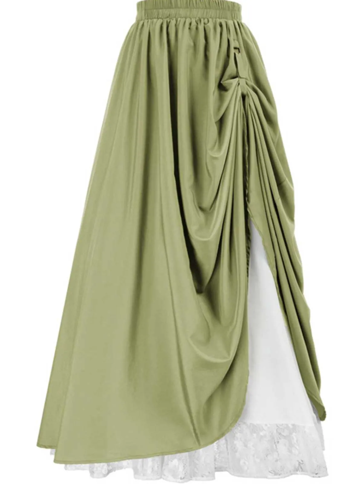 Fashion Retro Stage 1960s Victorian-Style Ruched Lace Maxi Skirt