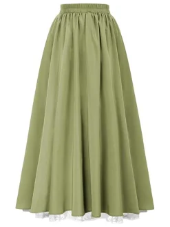 Fashion Retro Stage 1960s Victorian-Style Ruched Lace Maxi Skirt