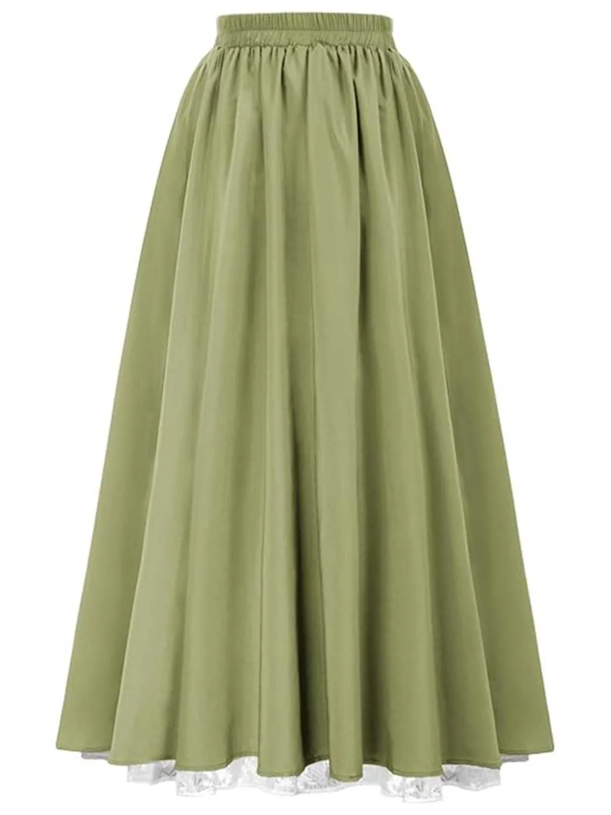Fashion Retro Stage 1960s Victorian-Style Ruched Lace Maxi Skirt