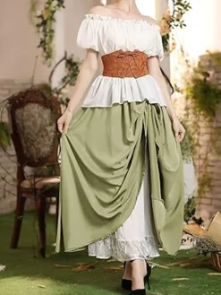 Fashion Retro Stage 1960s Victorian-Style Ruched Lace Maxi Skirt