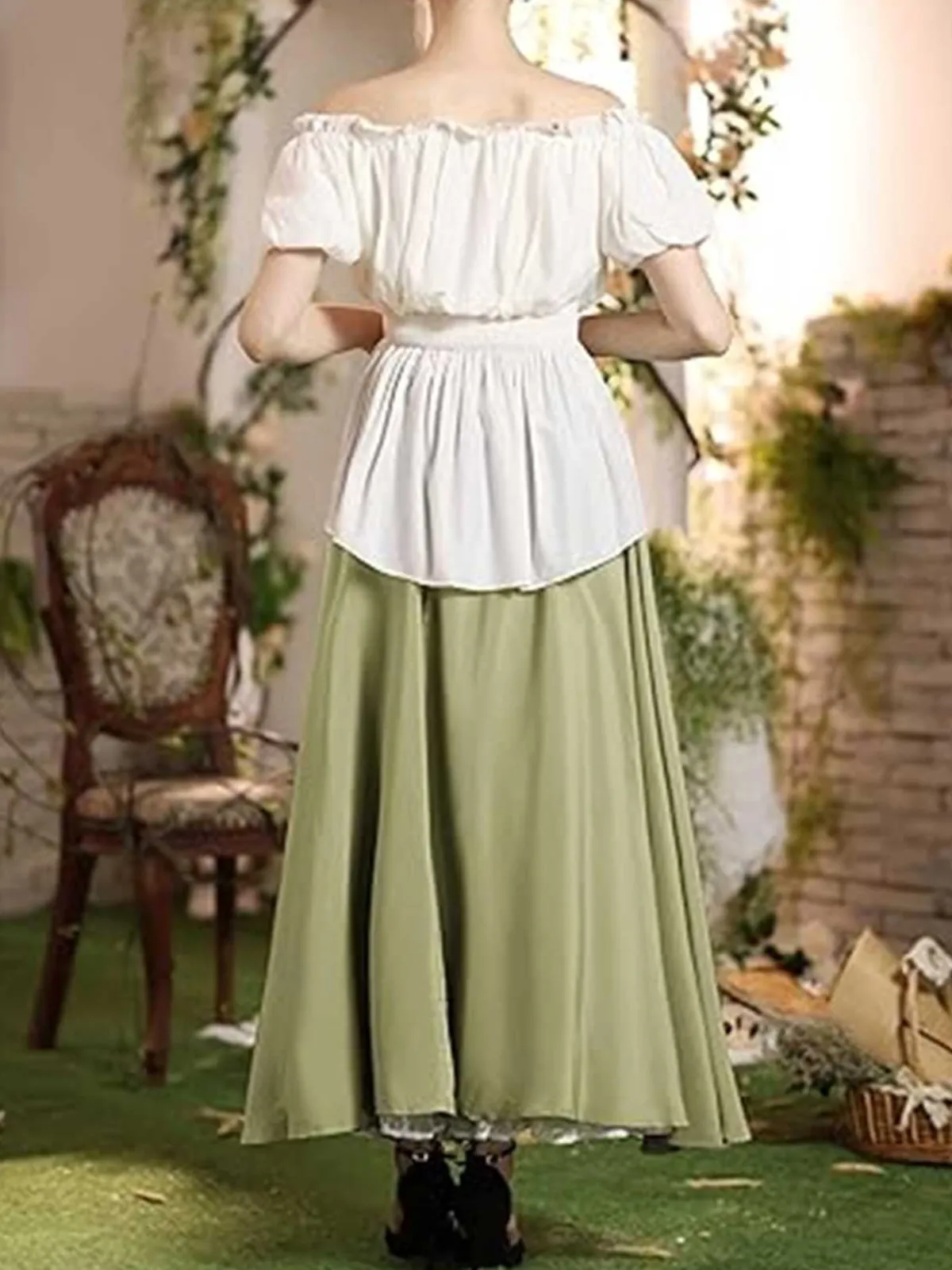 Fashion Retro Stage 1960s Victorian-Style Ruched Lace Maxi Skirt