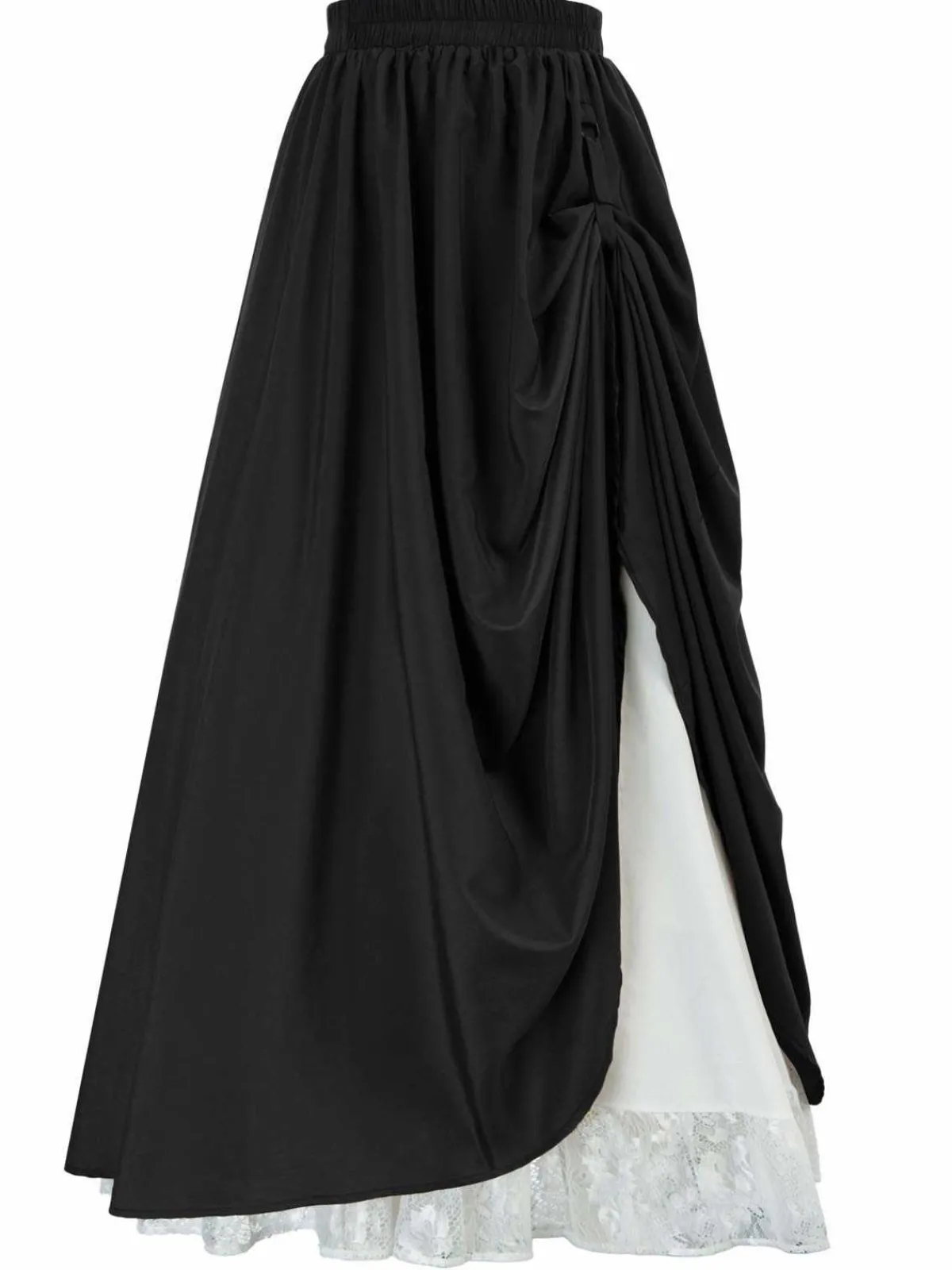 Fashion Retro Stage 1960s Victorian-Style Ruched Lace Maxi Skirt