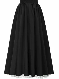 Fashion Retro Stage 1960s Victorian-Style Ruched Lace Maxi Skirt