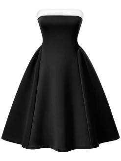 Outlet Retro Stage 1950s Vintage Colorblock Bandeau Swing Dress