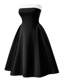 Outlet Retro Stage 1950s Vintage Colorblock Bandeau Swing Dress
