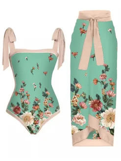 Best Retro Stage 1950s Vintage Floral Swimsuit & Cover-Up
