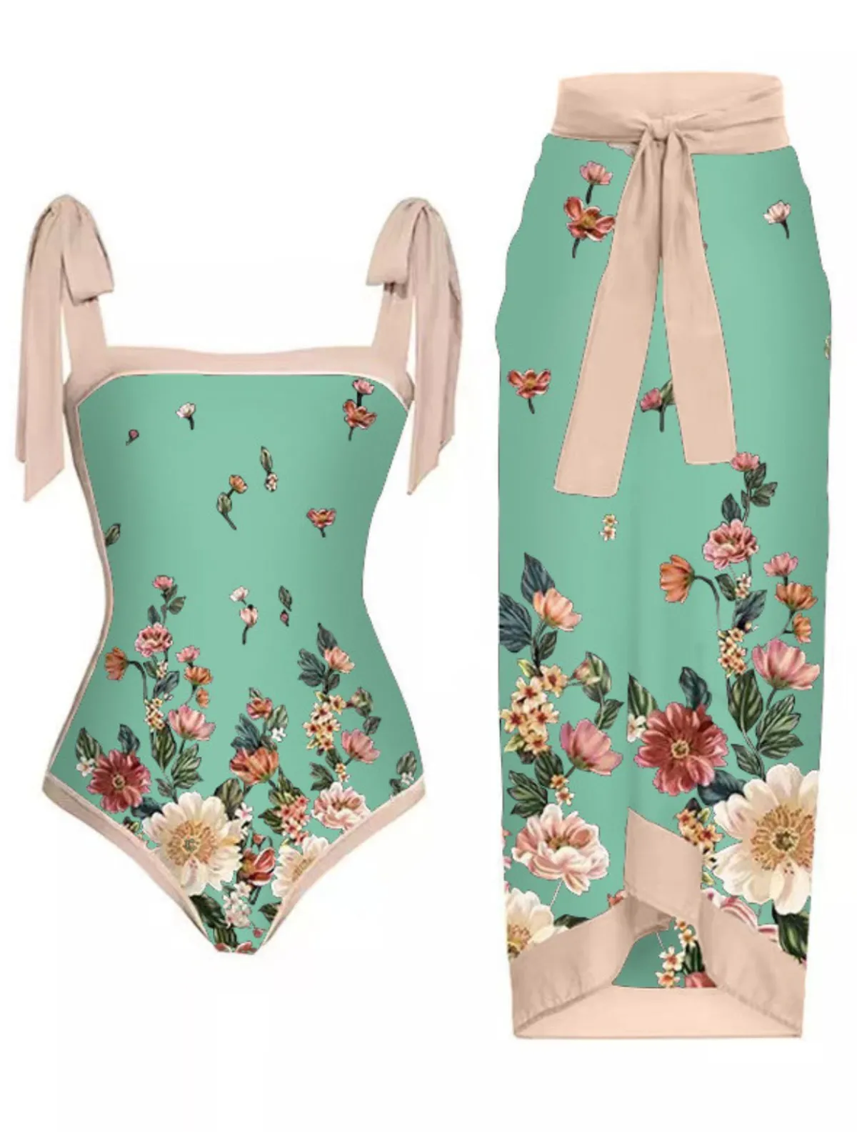 Best Retro Stage 1950s Vintage Floral Swimsuit & Cover-Up