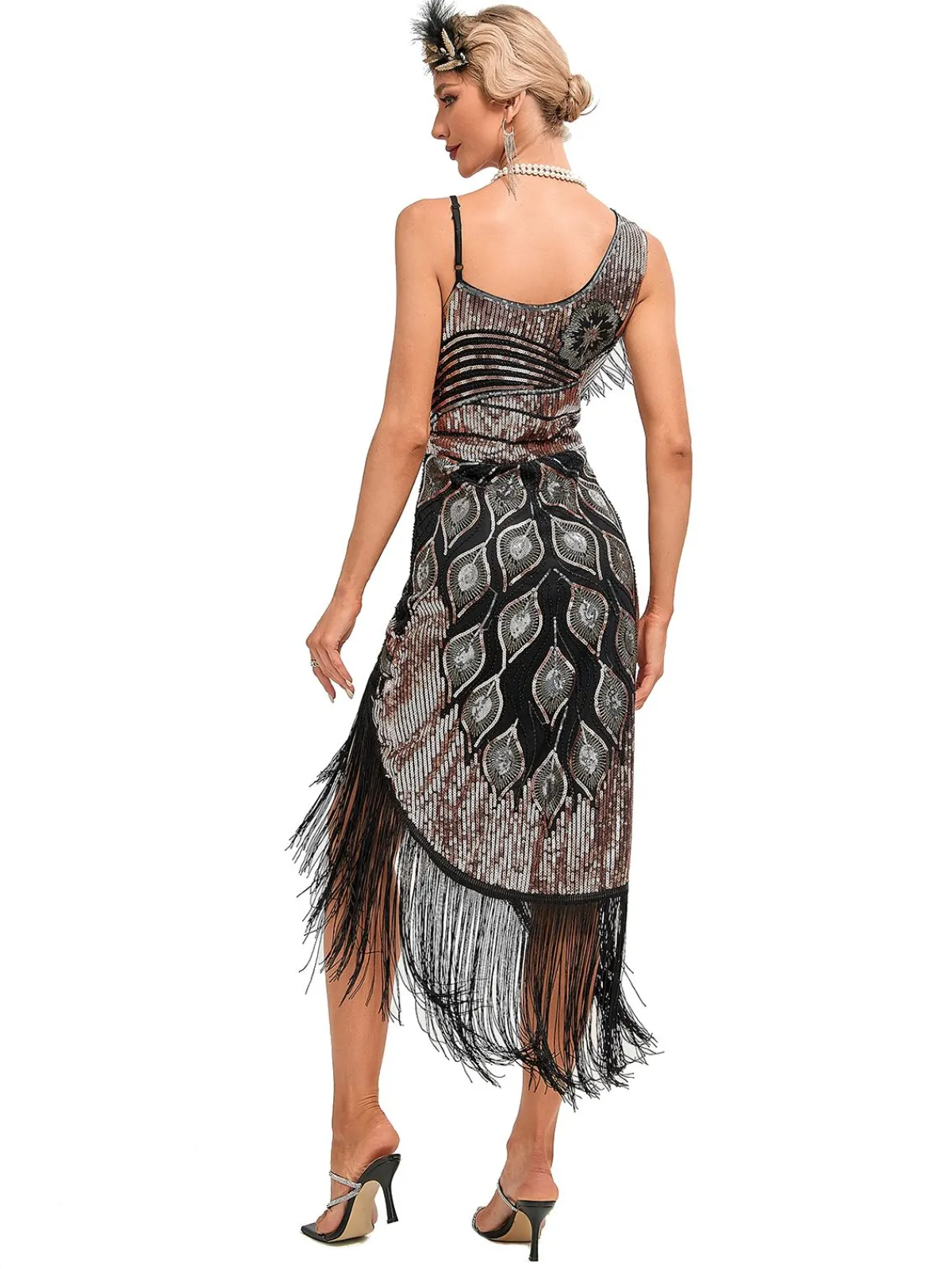 Clearance Retro Stage 1920s Vintage Fringe Sequined Midi Party Dress
