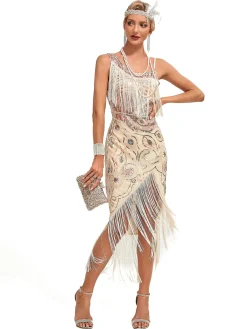 Clearance Retro Stage 1920s Vintage Fringe Sequined Midi Party Dress