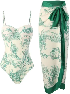 Online Retro Stage 1960s Vintage Ink Floral Swimsuit & Cover-Up