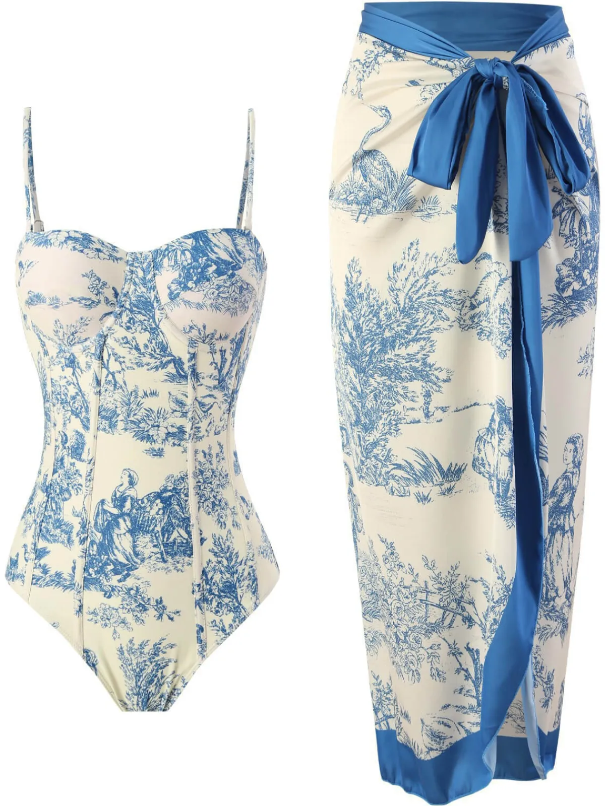 New Retro Stage 1960s Vintage Ink Floral Swimsuit & Cover-Up