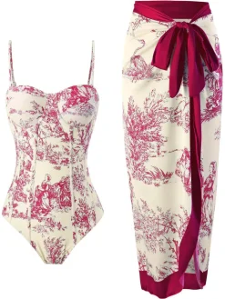 Sale Retro Stage 1960s Vintage Ink Floral Swimsuit & Cover-Up