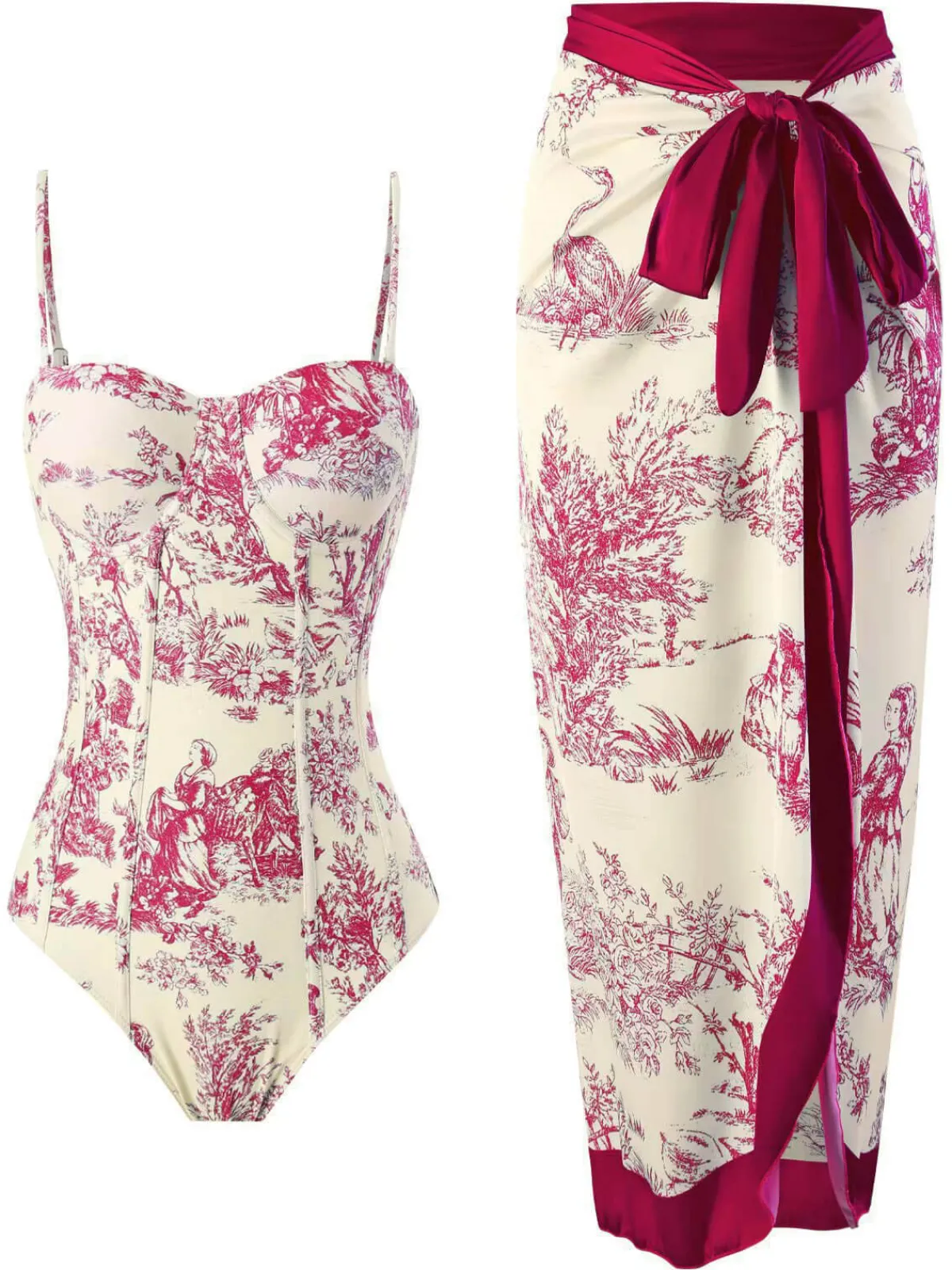 Sale Retro Stage 1960s Vintage Ink Floral Swimsuit & Cover-Up
