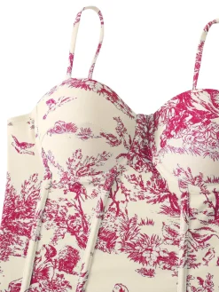 Sale Retro Stage 1960s Vintage Ink Floral Swimsuit & Cover-Up
