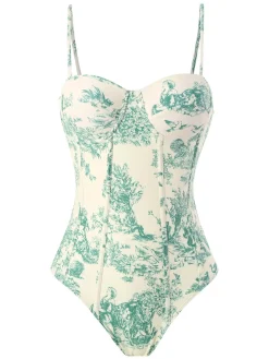 Sale Retro Stage 1960s Vintage Ink Floral Swimsuit & Cover-Up