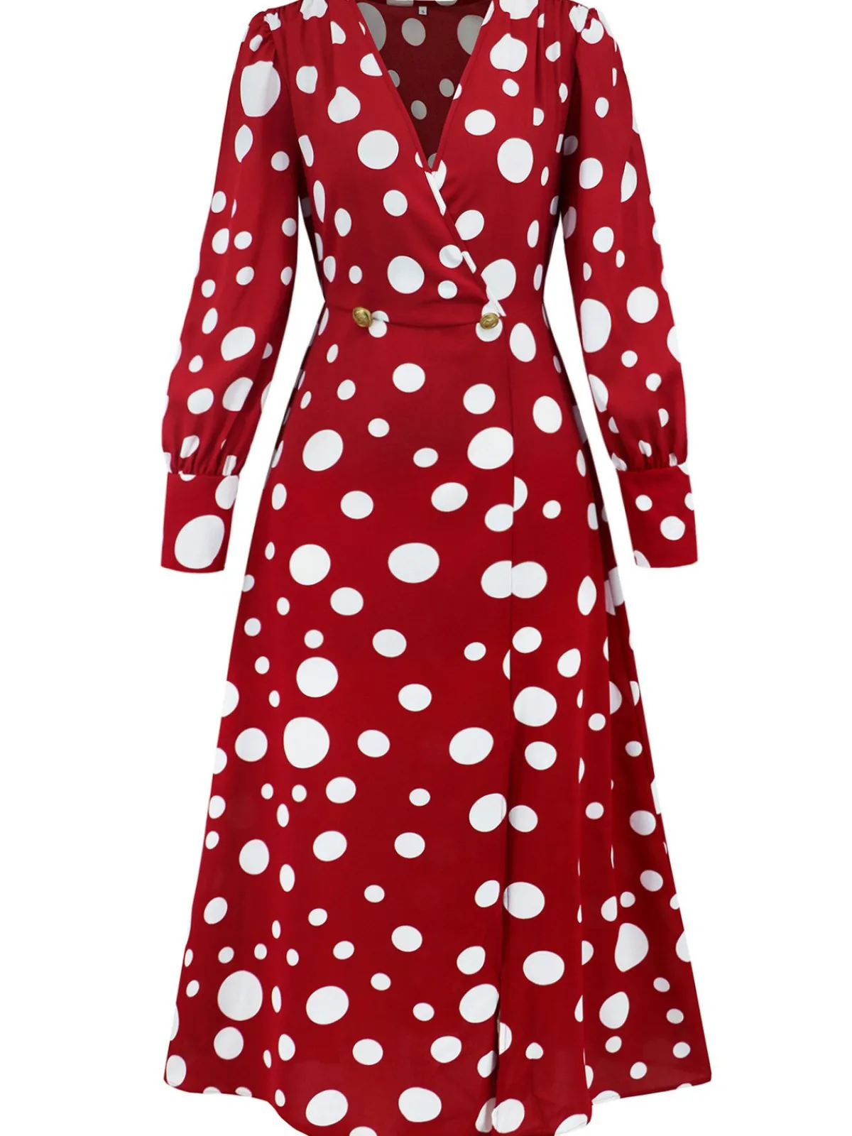 Sale Retro Stage 1940s Vintage Polka Dots Long Sleeve Slit Dress