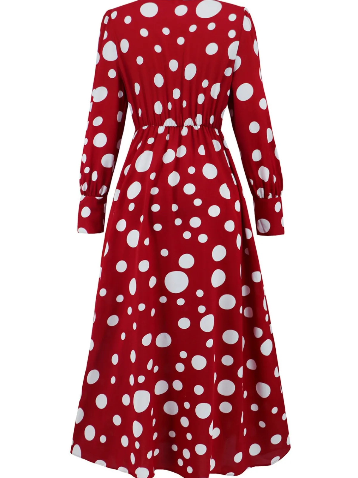 Sale Retro Stage 1940s Vintage Polka Dots Long Sleeve Slit Dress