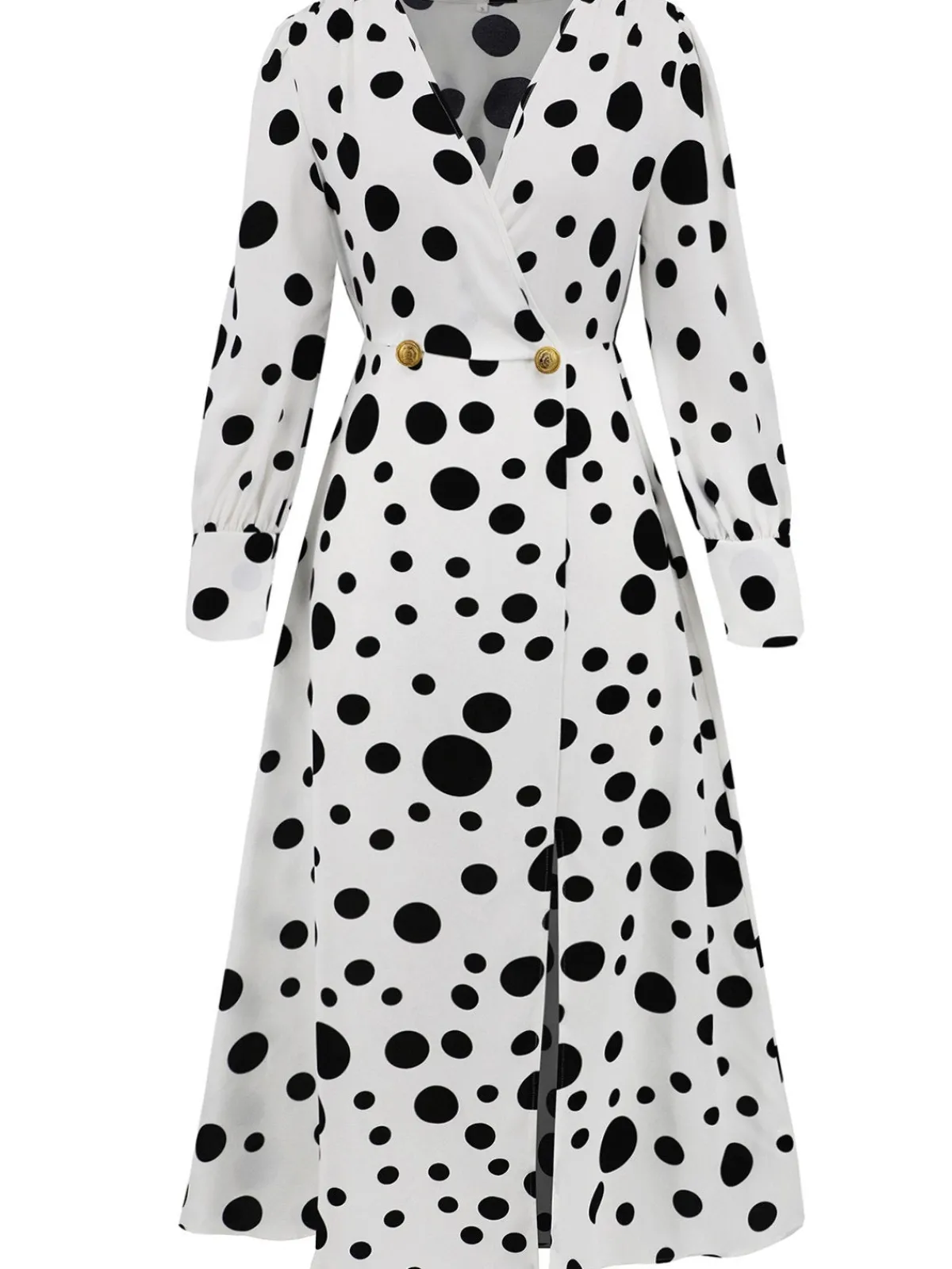 Sale Retro Stage 1940s Vintage Polka Dots Long Sleeve Slit Dress