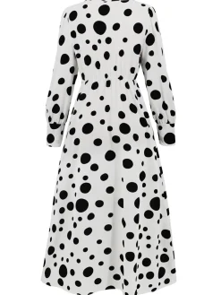 Sale Retro Stage 1940s Vintage Polka Dots Long Sleeve Slit Dress