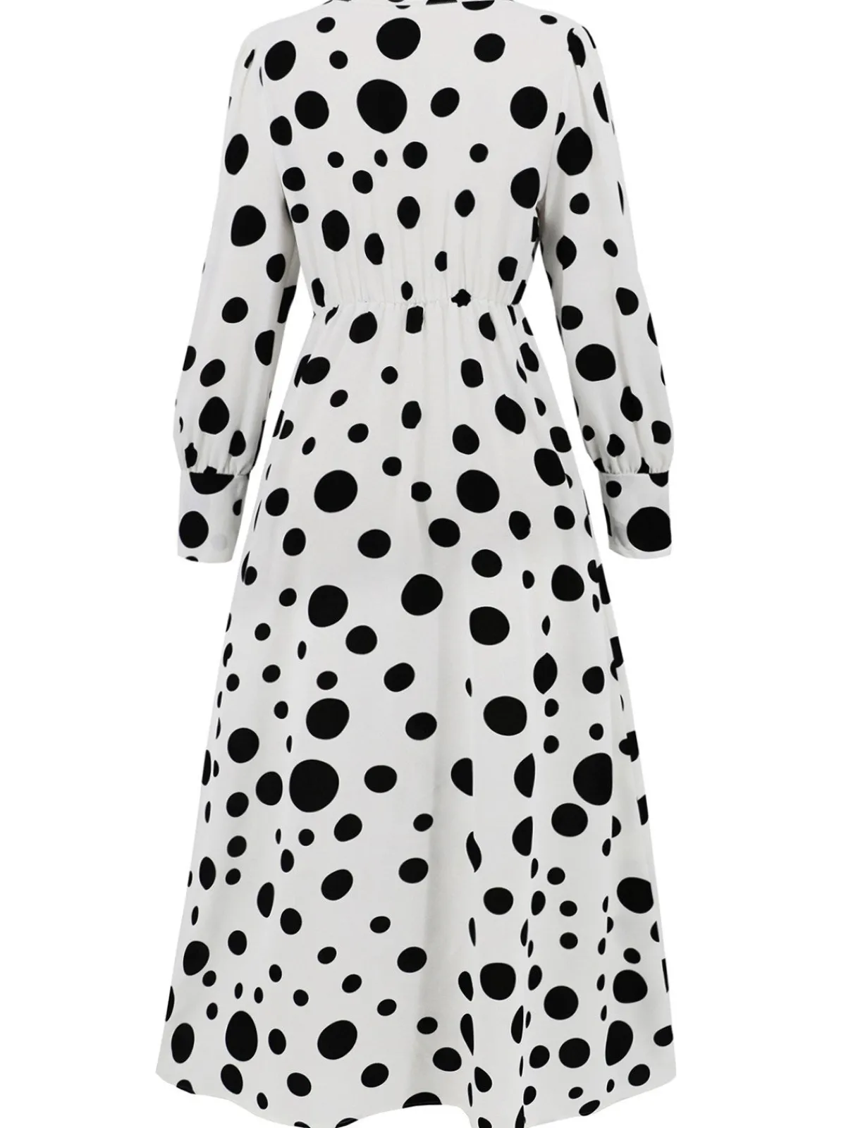 Sale Retro Stage 1940s Vintage Polka Dots Long Sleeve Slit Dress