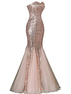 Sale Retro Stage 1930s Vintage Sequin Strapless Dress