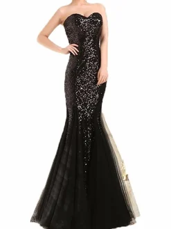 Sale Retro Stage 1930s Vintage Sequin Strapless Dress
