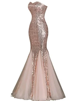 Sale Retro Stage 1930s Vintage Sequin Strapless Dress