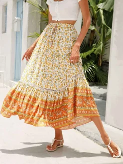 Best Retro Stage 1960s Viscose Bohemian Ditsy Floral Skirt