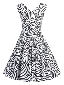 Hot Retro Stage 1950s V-Neck All Over Print Swing Dress