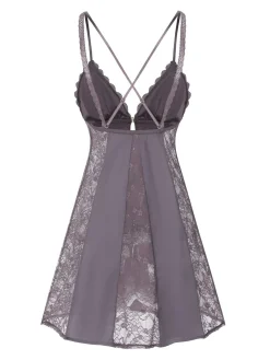 Outlet Retro Stage 1960s V-Neck Back Cross Straps Lace Nightgown