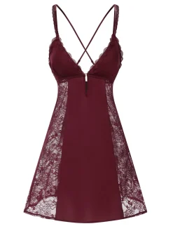Outlet Retro Stage 1960s V-Neck Back Cross Straps Lace Nightgown
