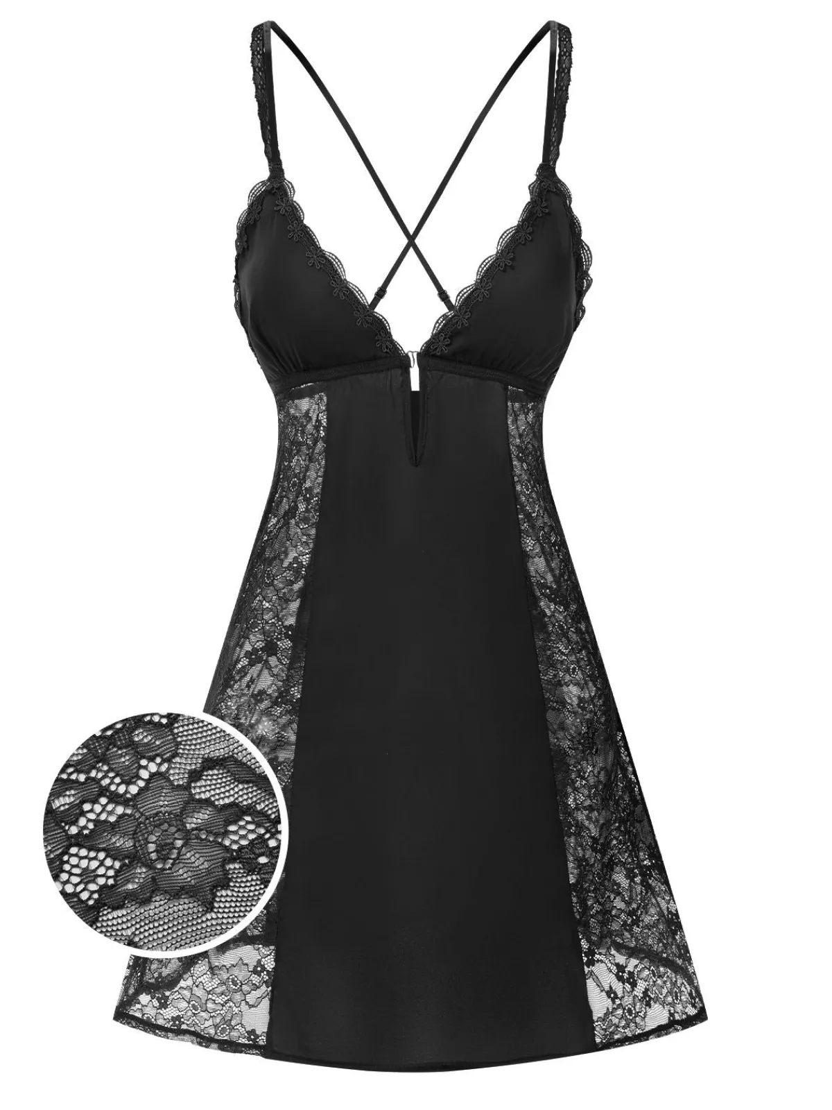 Outlet Retro Stage 1960s V-Neck Back Cross Straps Lace Nightgown