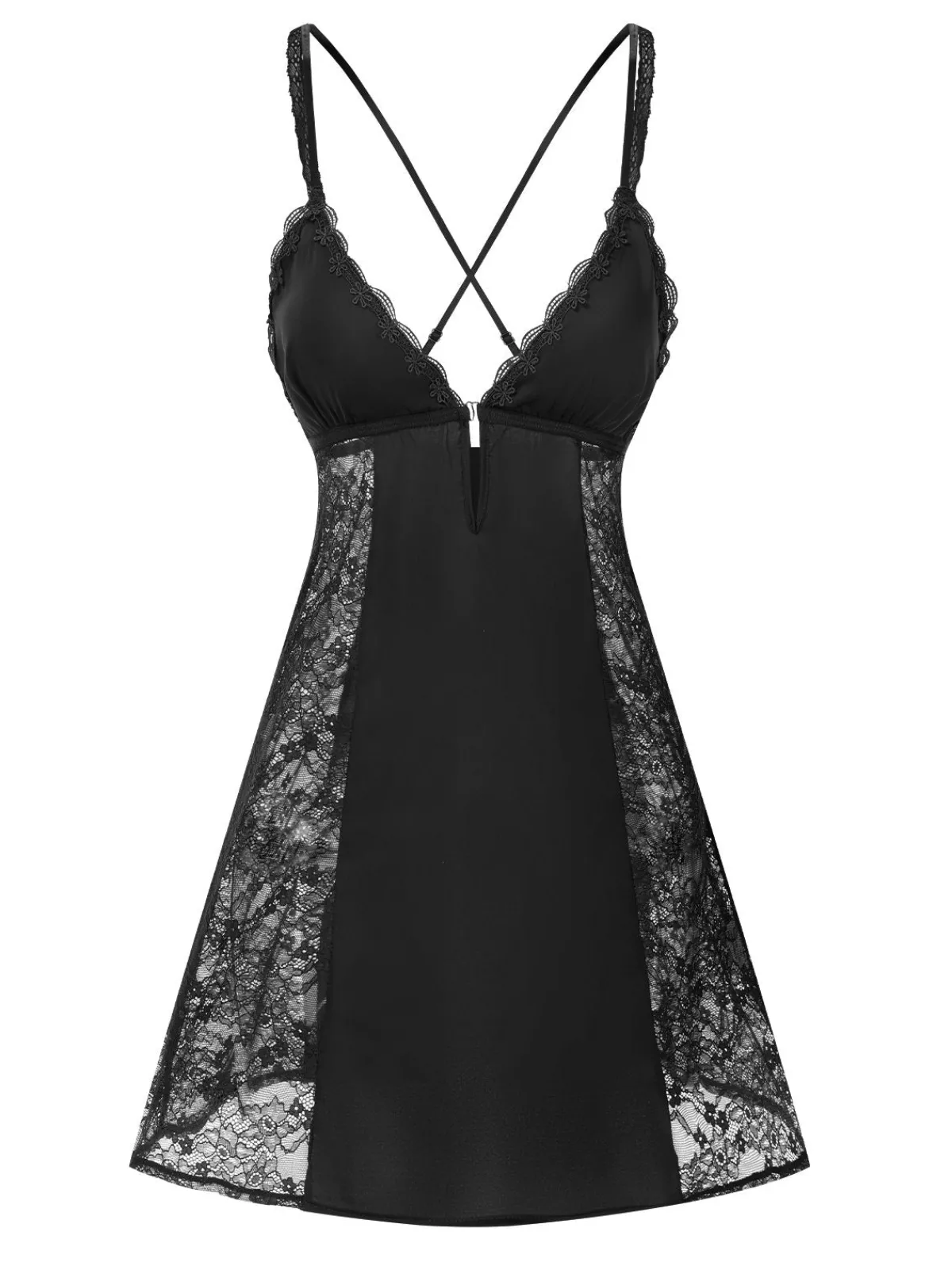 Outlet Retro Stage 1960s V-Neck Back Cross Straps Lace Nightgown