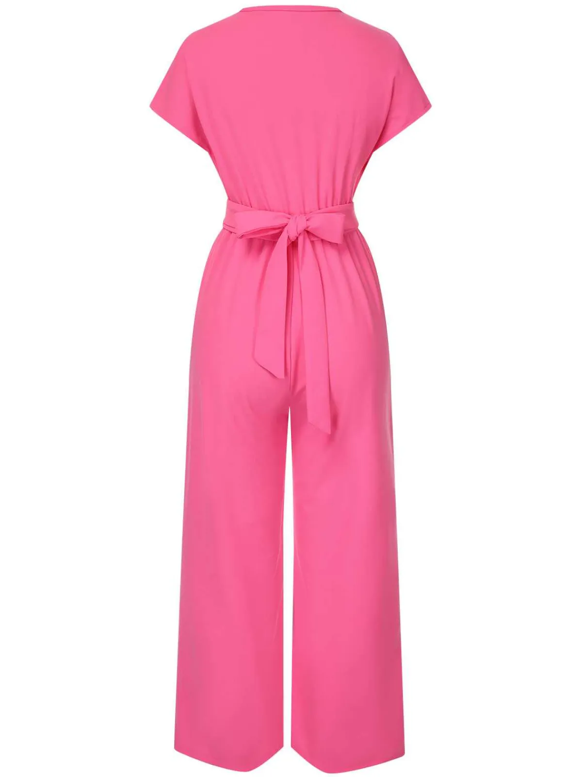 Best Retro Stage 1960s V-Neck Belted Solid Jumpsuit