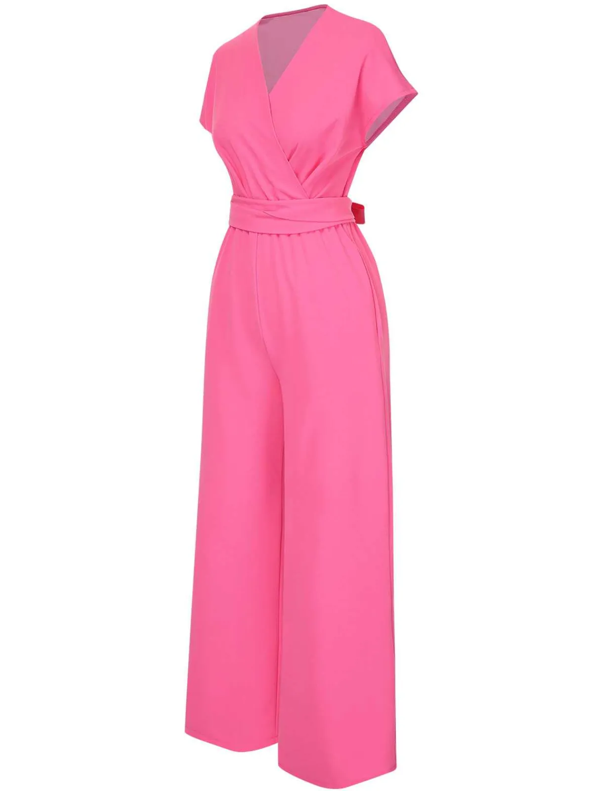 Best Retro Stage 1960s V-Neck Belted Solid Jumpsuit