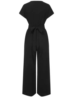 Best Retro Stage 1960s V-Neck Belted Solid Jumpsuit