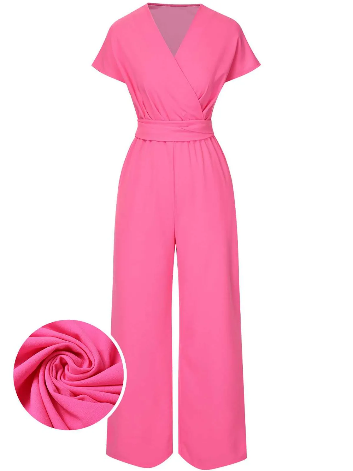 Best Retro Stage 1960s V-Neck Belted Solid Jumpsuit