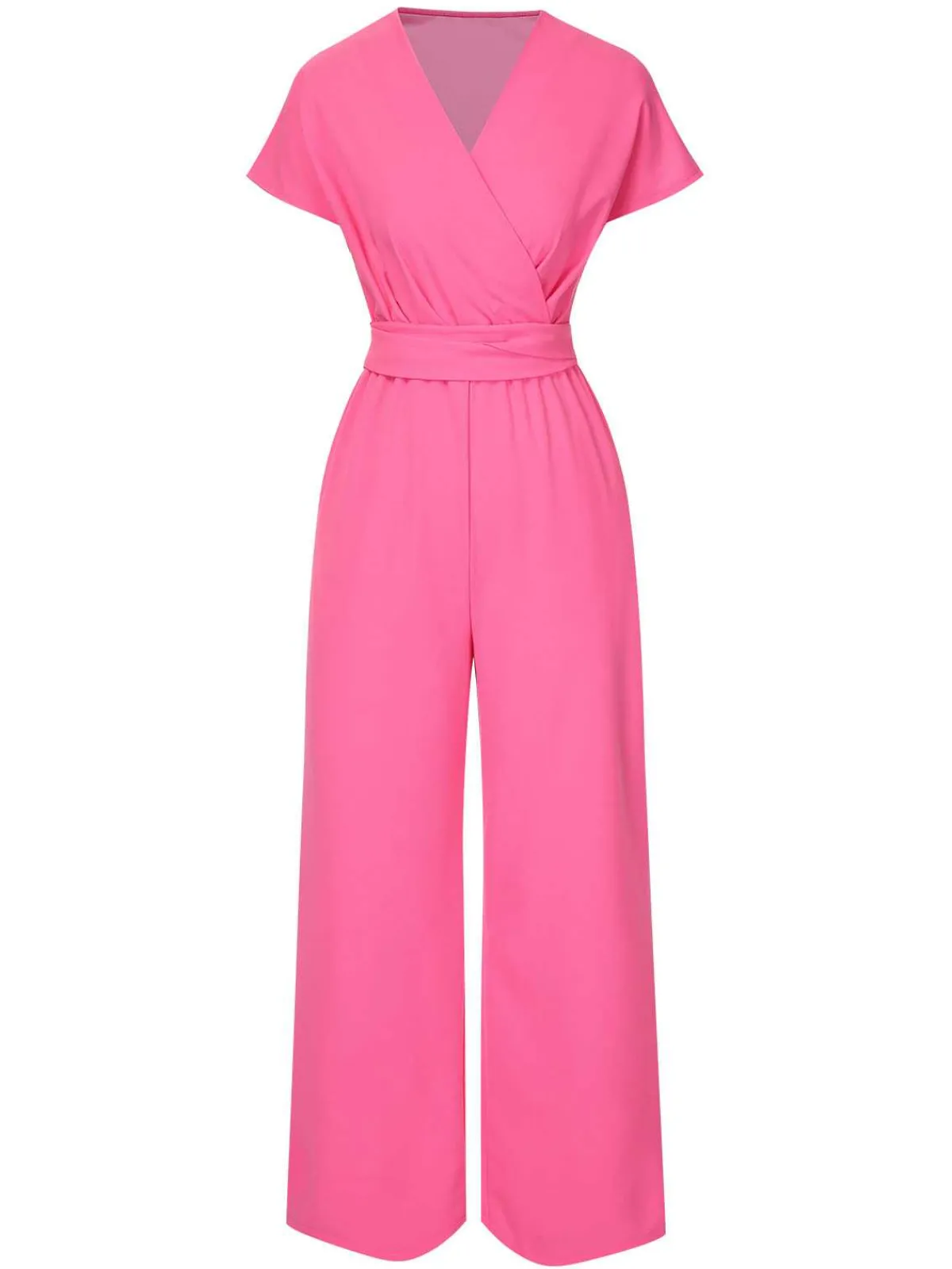 Best Retro Stage 1960s V-Neck Belted Solid Jumpsuit
