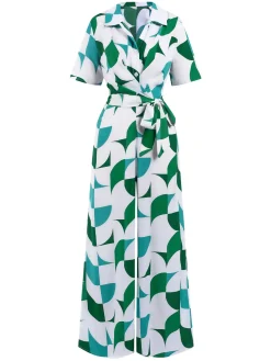 Outlet Retro Stage 1940s V-Neck Contrast Print Belted Jumpsuit Green