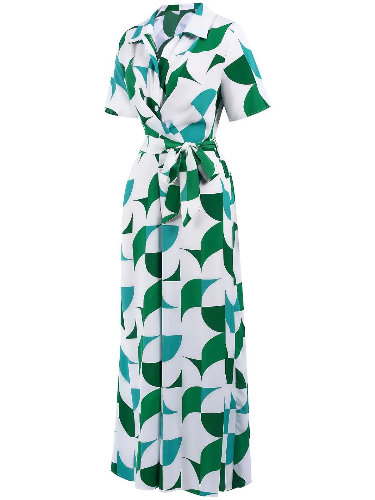 Outlet Retro Stage 1940s V-Neck Contrast Print Belted Jumpsuit Green
