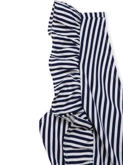 Clearance Retro Stage 1930s V-Neck Contrast Stripes Ruffles Romper Black