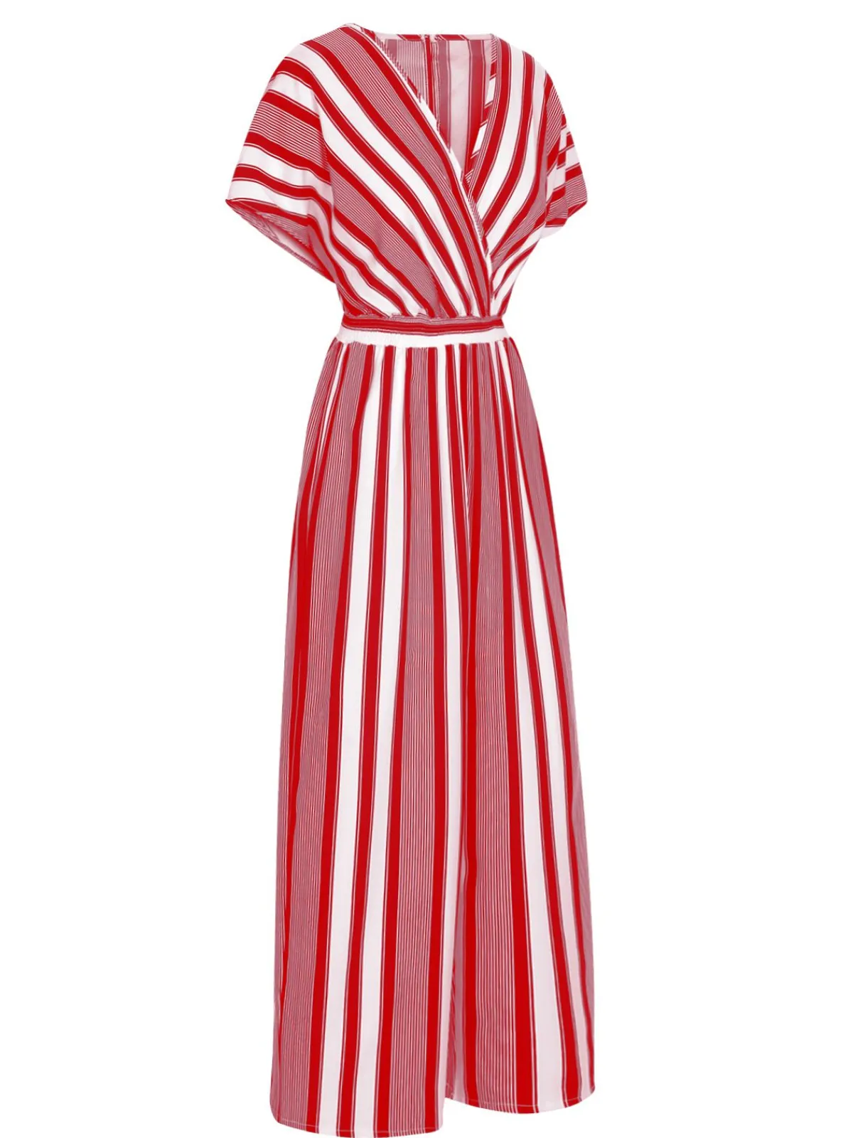 Sale Retro Stage 1970s V-Neck Contrast Stripes Jumpsuit