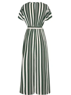 Sale Retro Stage 1970s V-Neck Contrast Stripes Jumpsuit